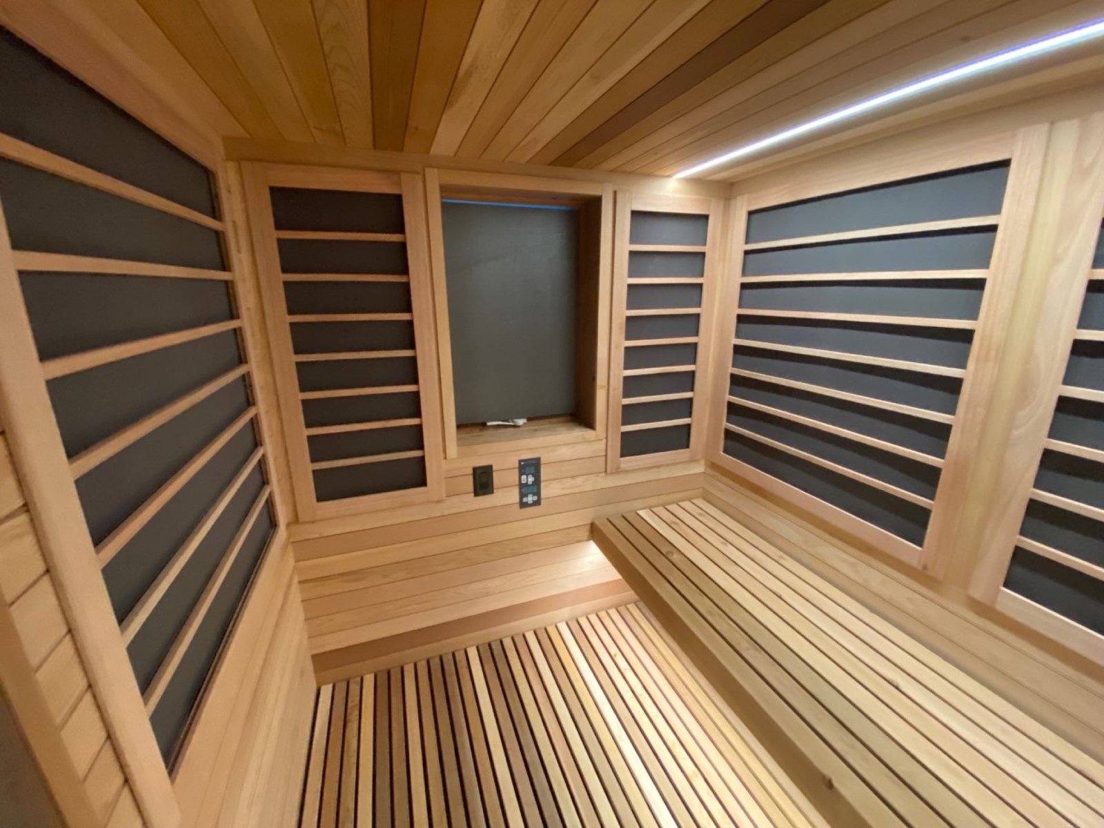 Cedar interior of a custom infrared sauna